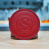 Double-Sided Hand Stitched Leather Coasters: Set Of 4