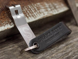 Black leather strap with churchkey bottle opener